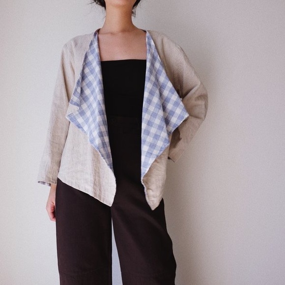 SELVA NEGRA Miko Jacket - Japanese stripe / blue gingham - Picture 1 of 10